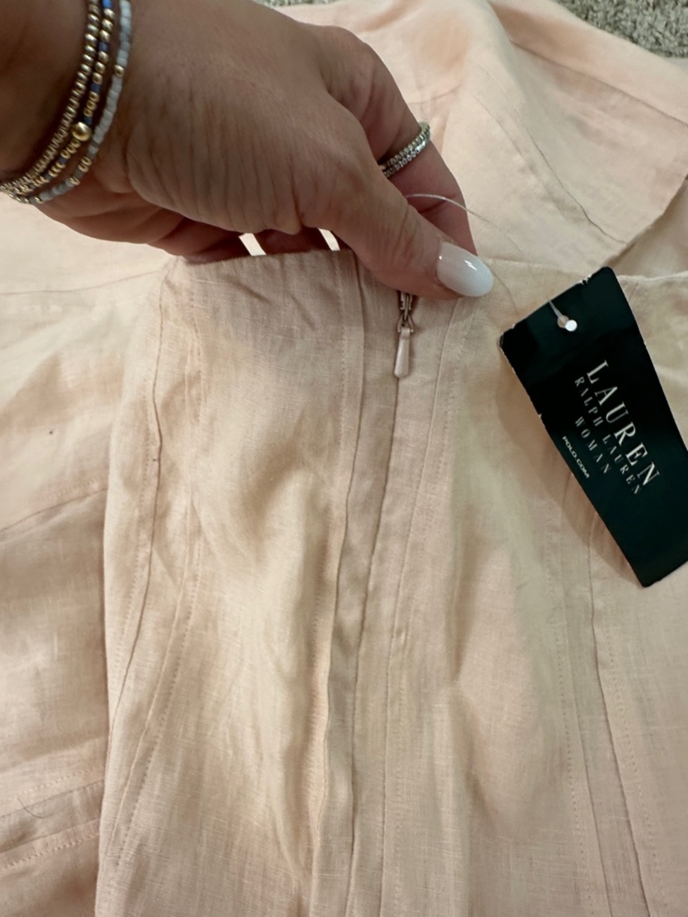 Ralph Lauren Linen Midi Skirt in Peachy Blush A-Line Flared Flowy Size 16W NWT - Picture 3 of 5